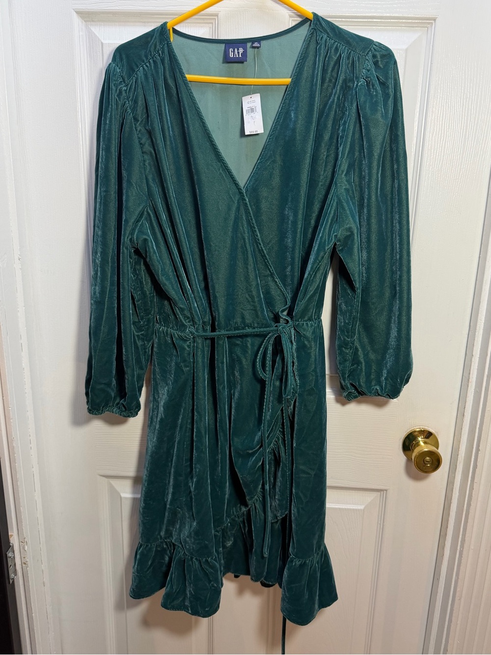 GAP Teal Green Velvet Wrap Mini Dress
